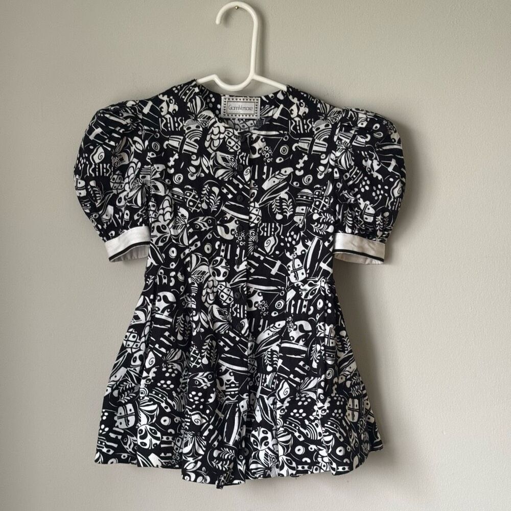 Vintage 80’s Gianni Versace Puff Sleeve Girls Dress Black & White